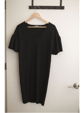 Women's Lauren Ralph Lauren Black V-Neck Ruffle Sleeve Dress S